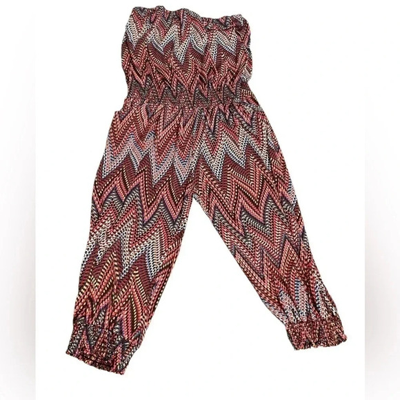 Maude Chevron Multicolor Strapless Bubble Capri Romper Y2K Fashion Womens size M - Picture 4 of 12